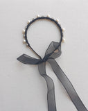 Milk x Soda Pearl / Stone Tie Up Headband - Black