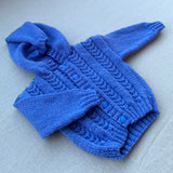 Knitted by Nana Cardigan With Hood - Cool Iris