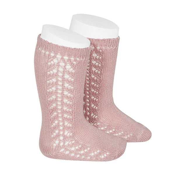 Condor Side Openwork Knee High Socks (#526 Rosa Palo)