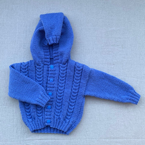 Knitted by Nana Cardigan With Hood - Cool Iris