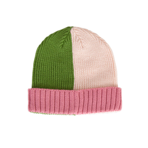 Acorn River Merino Beanie - Green/Pink