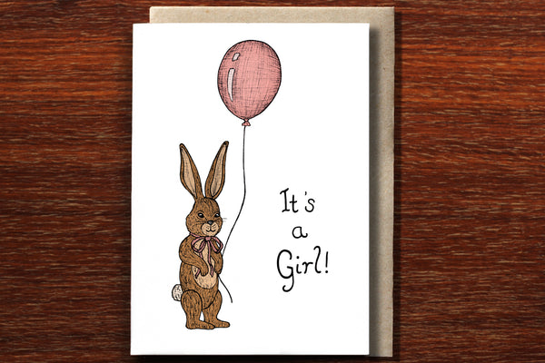 The Nonsense Maker Rabbit It's A Girl Baby Card