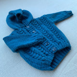 Knitted by Nana Cardigan With Hood - Coastal Blue