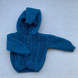 Knitted by Nana Cardigan With Hood - Coastal Blue