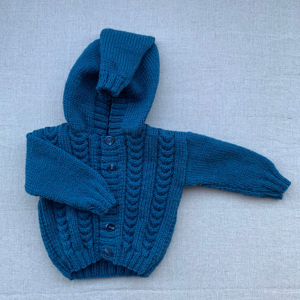 Knitted by Nana Cardigan With Hood - Coastal Blue
