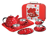 Tin Tea Set Red Polka Dot