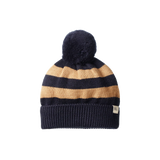 Nature Baby Alpine Pom Pom Beanie Navy/Caramel Stripe