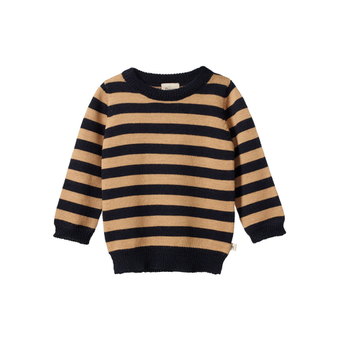Nature Baby Merino Knit Pullover Navy/Caramel Stripe