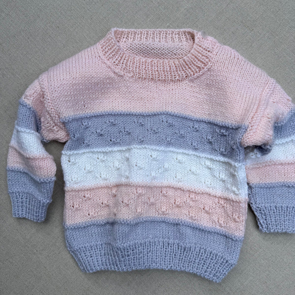 Knitted by Nana Mary Jumper - Multi Stripe Rose Petal