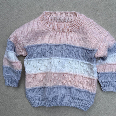 Knitted by Nana Mary Jumper - Multi Stripe Rose Petal