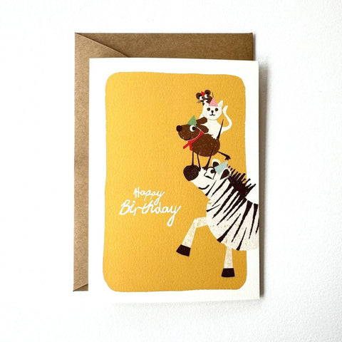 Florence Fry Happy Birthday Party Animals Card Yellow