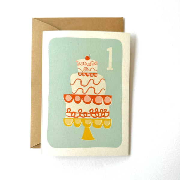 Florence Fry Number 1 Retro Cake Birthday Card