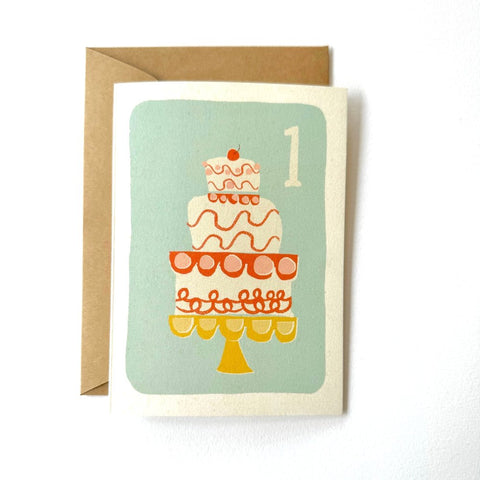 Florence Fry Number 1 Retro Cake Birthday Card