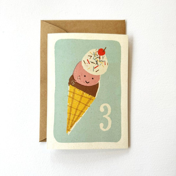 Florence Fry Number 3 Three Ice Cream Birthday Card