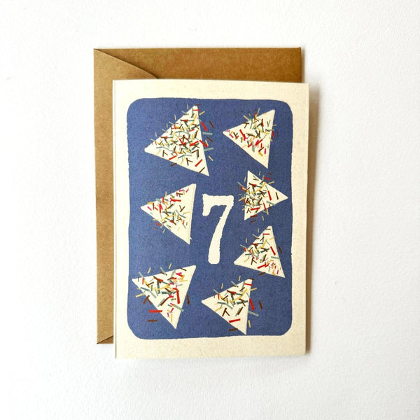 Florence Fry Number 7 Fairy Bread Birthday Card Blue