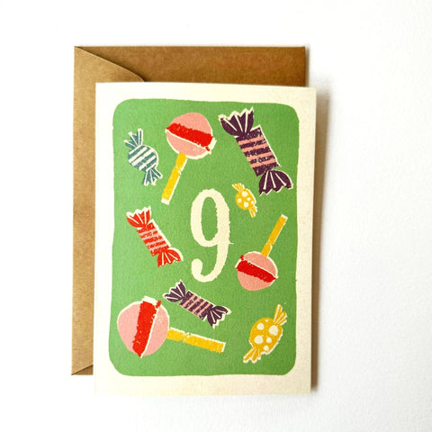 Florence Fry Number 9 Lollies Birthday Card Green