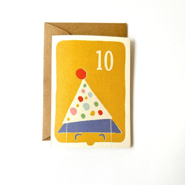 Florence Fry Number 10 Spots Party Hat Birthday Card