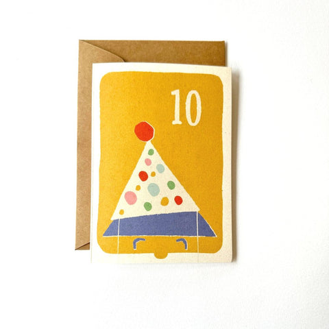 Florence Fry Number 10 Spots Party Hat Birthday Card