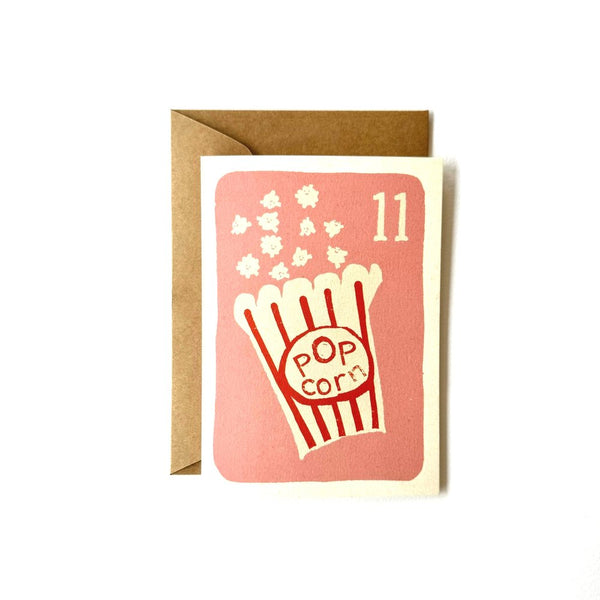 Florence Fry Number 11 Popcorn Birthday Card Pink