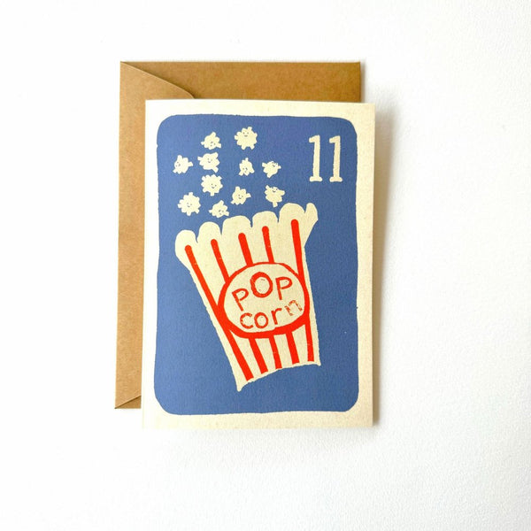 Florence Fry Number 11 Popcorn Birthday Card Blue