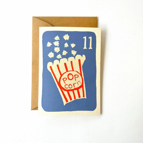 Florence Fry Number 11 Popcorn Birthday Card Blue