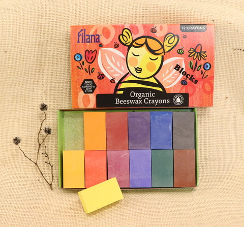 Filana Organic Beeswax Crayons, with brown and black - 12 Blocks