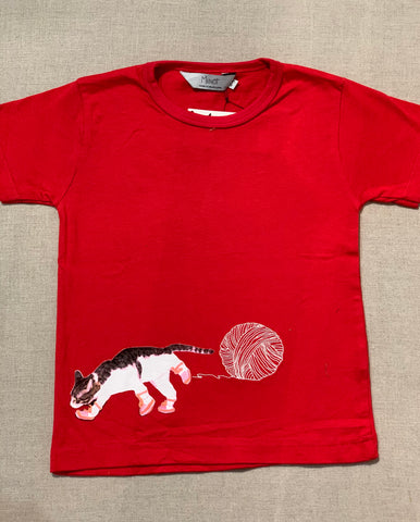 Miinot Printed and Embroidered Tee - Cat and Yarn RED