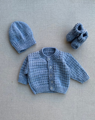 Knitted by Nana Cardigan Set Ocean