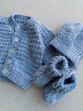 Knitted by Nana Cardigan Set Ocean