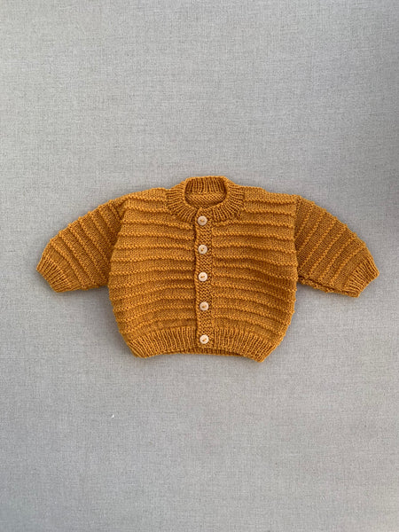 Knitted by Nana Stripe Stitch Cardigan Curry 3-6M