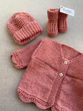 Knitted by Nana Frill Knit Cardigan Rose Petal 3-6M