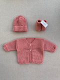 Knitted by Nana Frill Knit Cardigan Rose Petal 3-6M