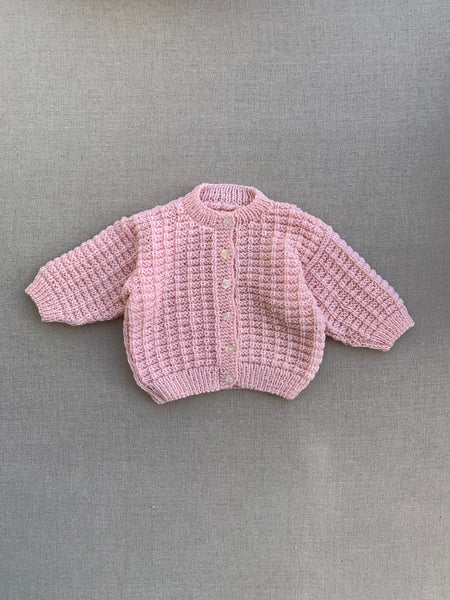 Knitted by Nana Flower Button Cardigan Blush 3-6M