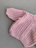 Knitted by Nana Flower Button Cardigan Blush 3-6M