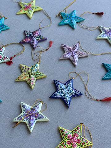 Hand Painted Papier Mâché Christmas Star / Hanging Decoration