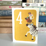 Florence Fry Number 4 Party Animals Birthday Card