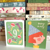 Florence Fry Number 9 Lollies Birthday Card Green