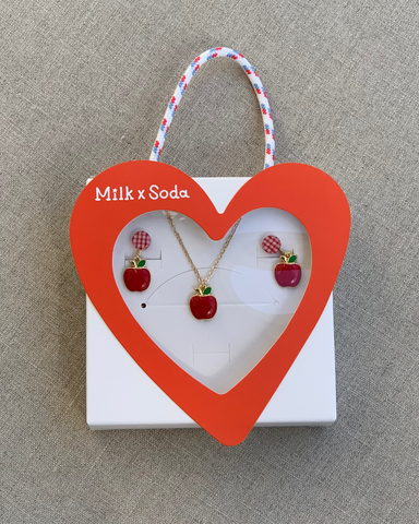 Milk X Soda Fruity Earrings & Necklace Set - Apple
