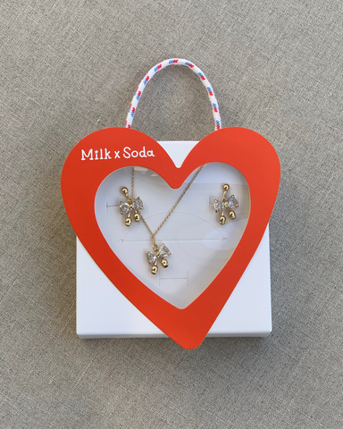 Milk X Soda Crystal Ribbon Necklace & Earrings Set - Clear