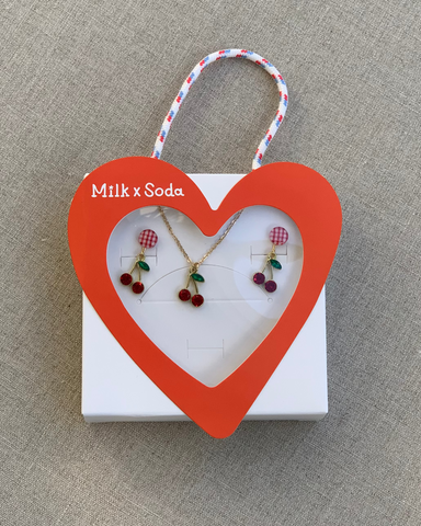Milk X Soda Fruity Earrings & Necklace Set - Cherry