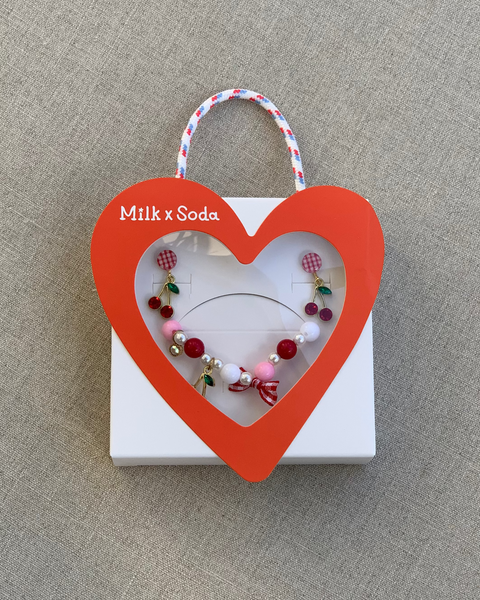 Milk X Soda Fruity Earrings & Bracelet Set - Cherry