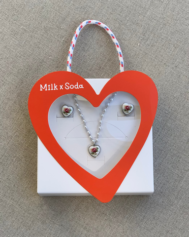 Milk X Soda Cara Pearl Necklace & Earrings Set - Silver Rose