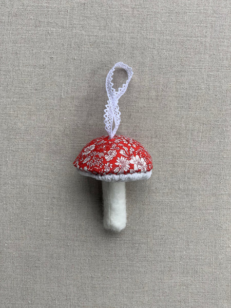 Pretty Wild Kids Fabric Liberty Mushroom Hanging Decoration RED