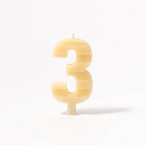 Queen B Number 3 Beeswax Birthday Candle