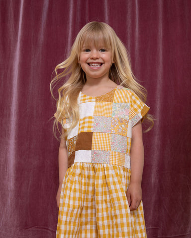 Pretty Wild Kids Maggie Patch Dress Yellow Check Linen