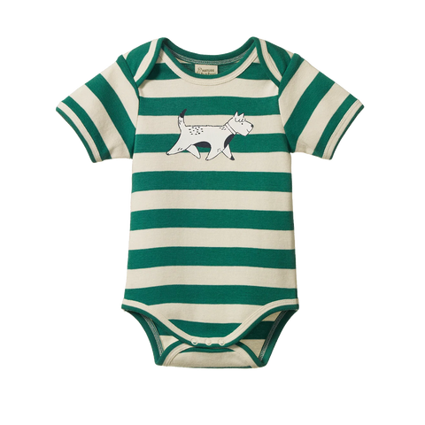 Nature Baby - Short Sleeve Bodysuit - Dog Walk - Peppermint Print