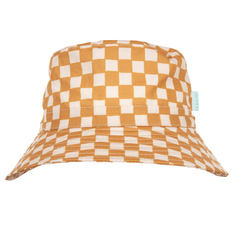 Acorn Checkmate Wide Brim Bucket Hat Caramel and Green