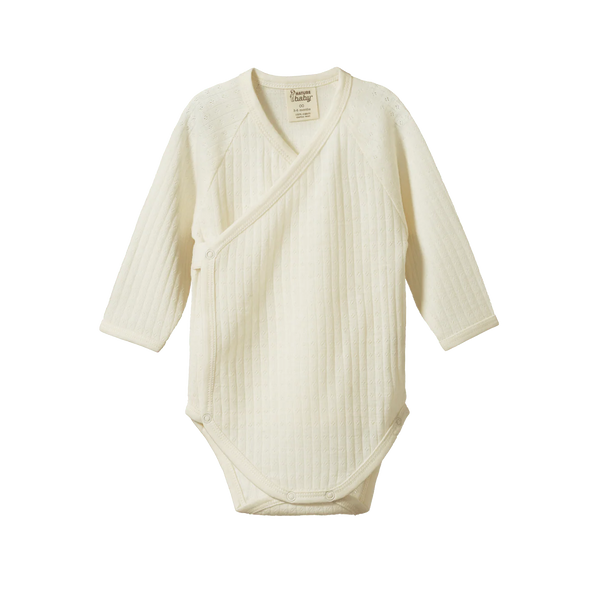 Nature Baby Mer Ess L/S Kimono Bodysuit Pointelle - Natural