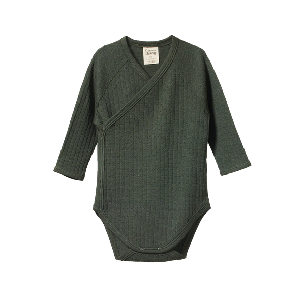 Nature Baby Mer Ess L/S Kimono Bodysuit Pointelle - Thyme