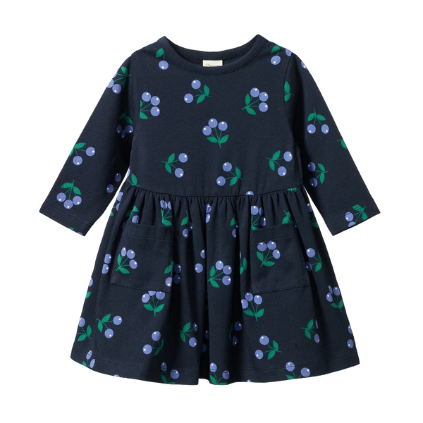 Nature Baby L/S Twirl Dress Winter Berry Navy Print